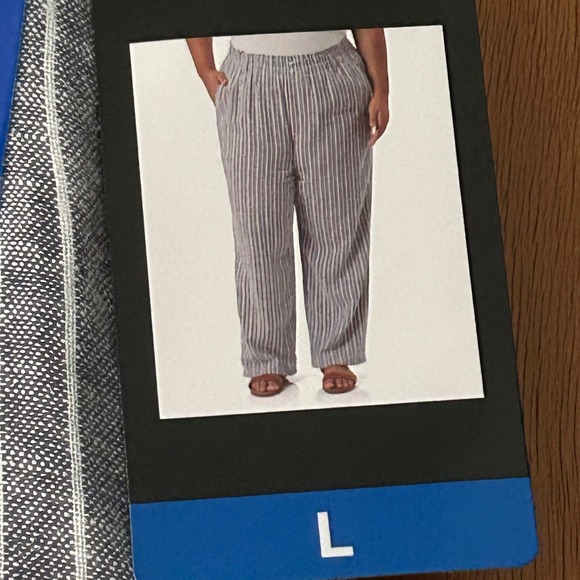 Briggs Blue Striped Linen Blend‎ Pull On Pants Casual Wide Leg Womens Large NEW - Picture 4 of 12